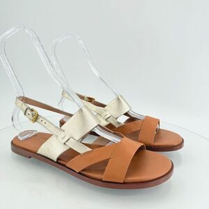 Cole Haan Women Leather Slingback Fawn Sandals Brown Gold Flat Size 8.5 B W30285